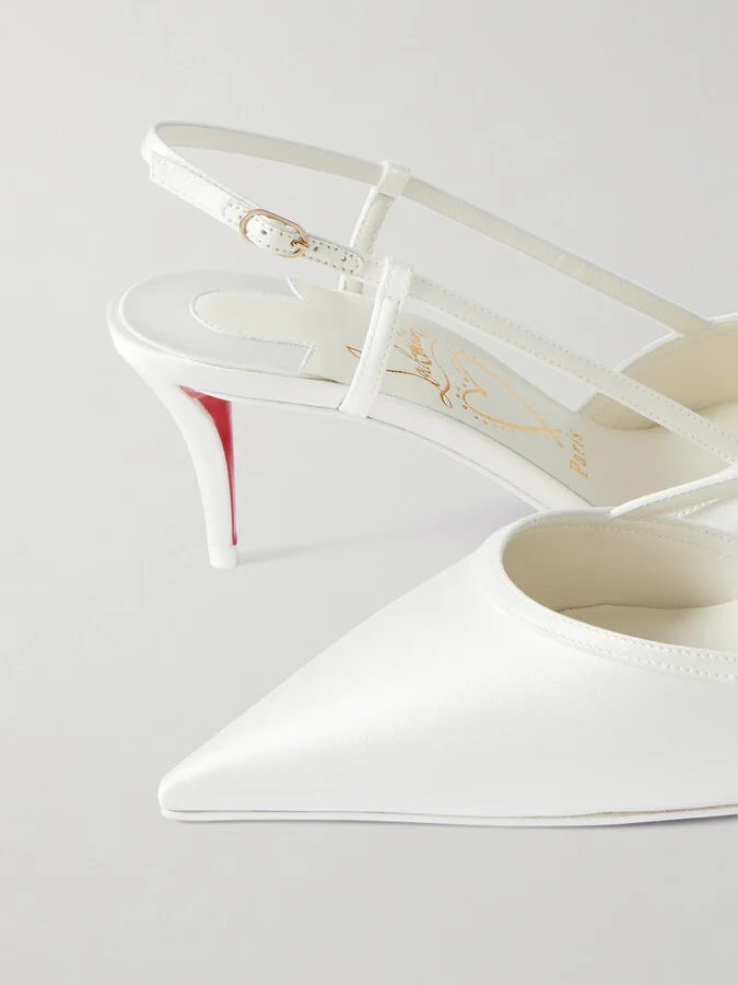 Christian Louboutin - Miss Z Sling 60 Leather-trimmed Satin Slingback Pumps - White - Image 4