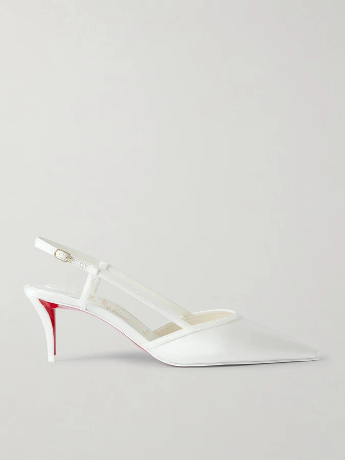 Christian Louboutin - Miss Z Sling 60 Leather-trimmed Satin Slingback Pumps - White