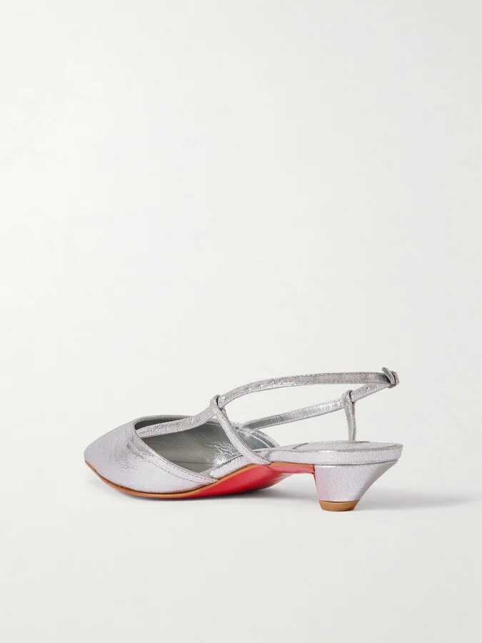 Christian Louboutin - Miss Z Slingina 25 Metallic Crinkled-leather Slingback Pumps - Silver - Image 3