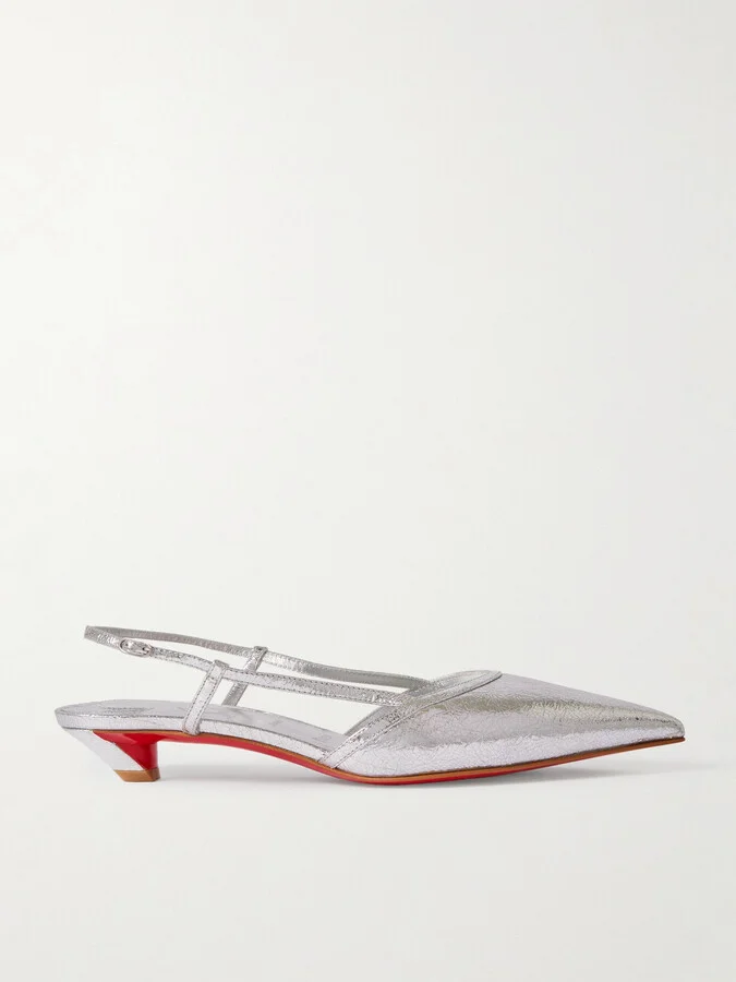 Christian Louboutin - Miss Z Slingina 25 Metallic Crinkled-leather Slingback Pumps - Silver