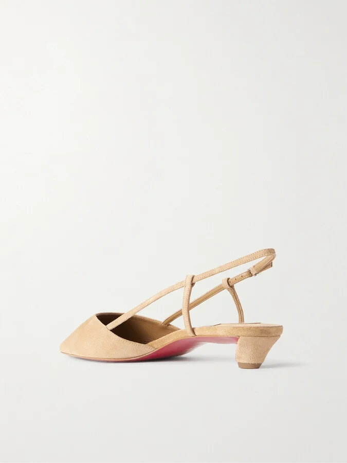 Christian Louboutin - Miss Z Slingina 25 Suede Slingback Pumps - Neutrals - Image 3