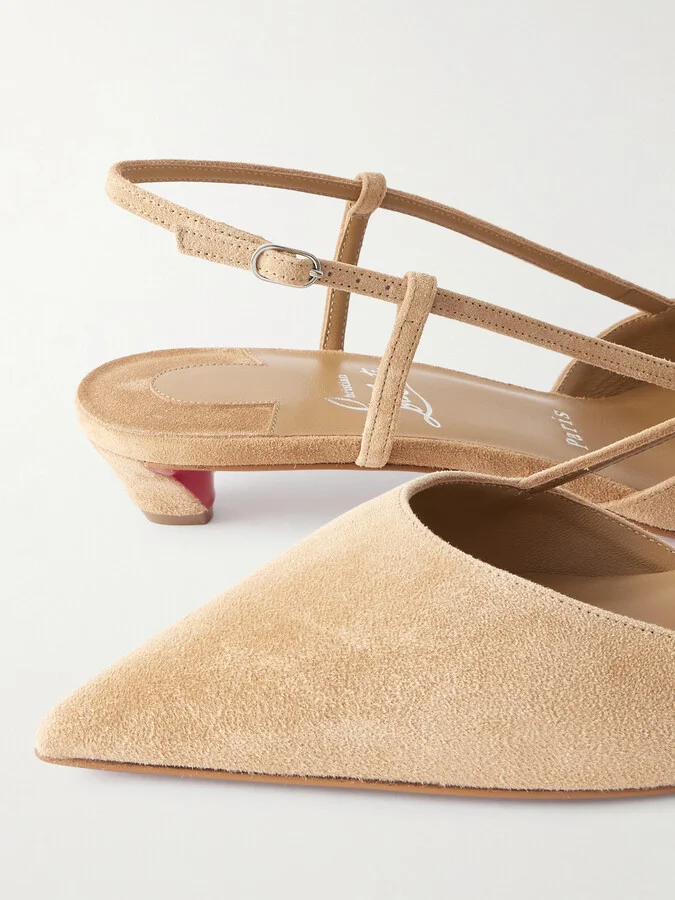Christian Louboutin - Miss Z Slingina 25 Suede Slingback Pumps - Neutrals - Image 4