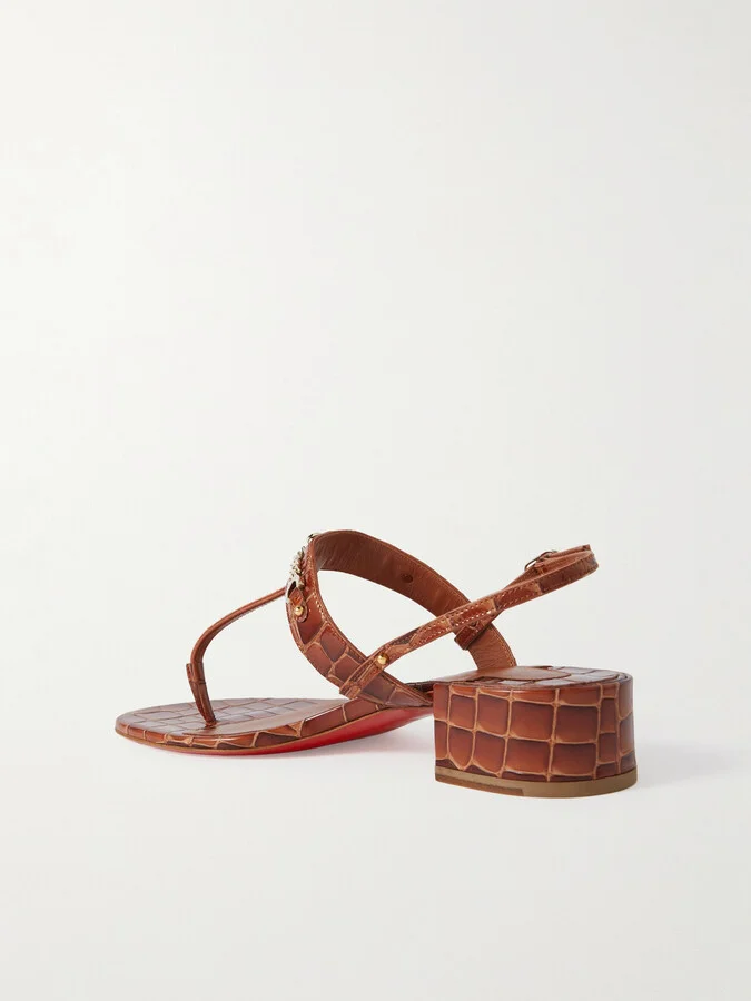Christian Louboutin - Mj Embellished Croc-effect Patent-leather Sandals - Brown - Image 3