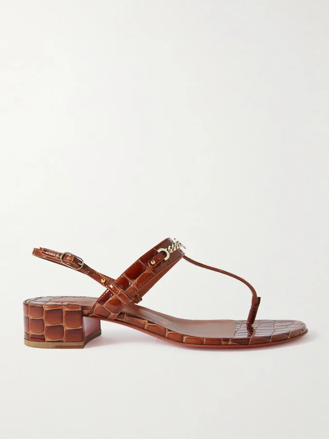 Christian Louboutin - Mj Embellished Croc-effect Patent-leather Sandals - Brown