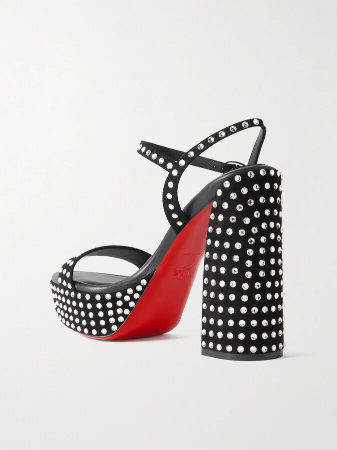 Christian Louboutin - Movida Jane 130 Crystal-embellished Suede Platform Sandals - Black - Image 3