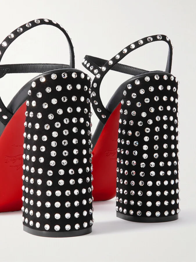 Christian Louboutin - Movida Jane 130 Crystal-embellished Suede Platform Sandals - Black - Image 4