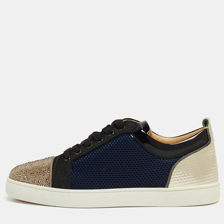 Christian Louboutin Multicolor Fabric and Fabric Louis Junior Strass Sneakers Size 42.5