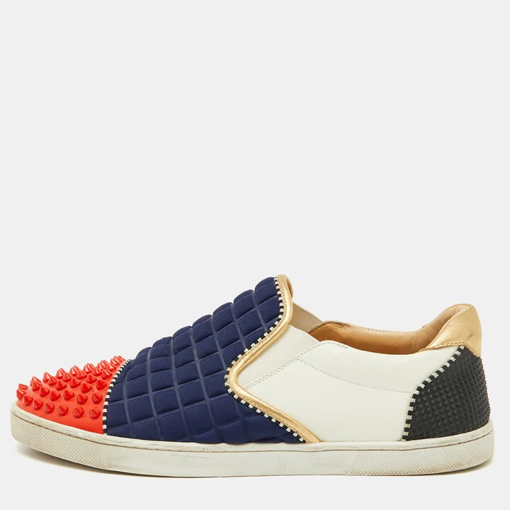 Christian Louboutin Multicolor Fabric and Leather Roller Boat Slip On Sneakers Size 40