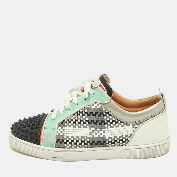 Christian Louboutin Multicolor Leather and Patent Louis Junior Spikes Lace Up Sneakers Size 43