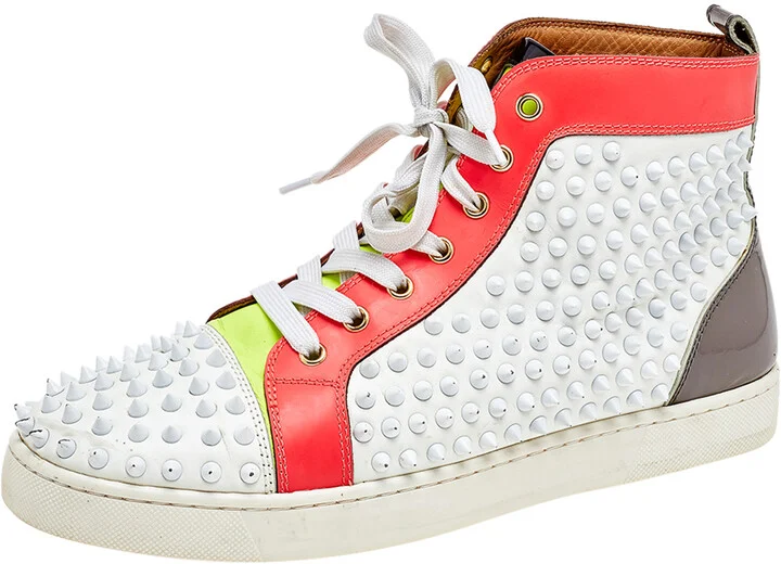 Christian Louboutin Multicolor Leather And Patent Louis Spikes Lace Up High Top Sneakers Size 43