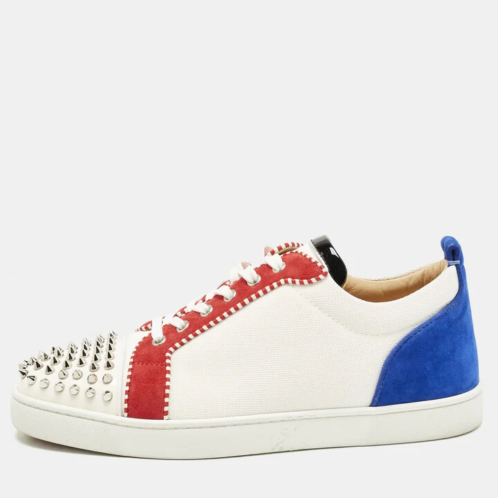 Christian Louboutin Multicolor Suede and Canvas Louis Junior Spikes Orlato Sneakers Size 44