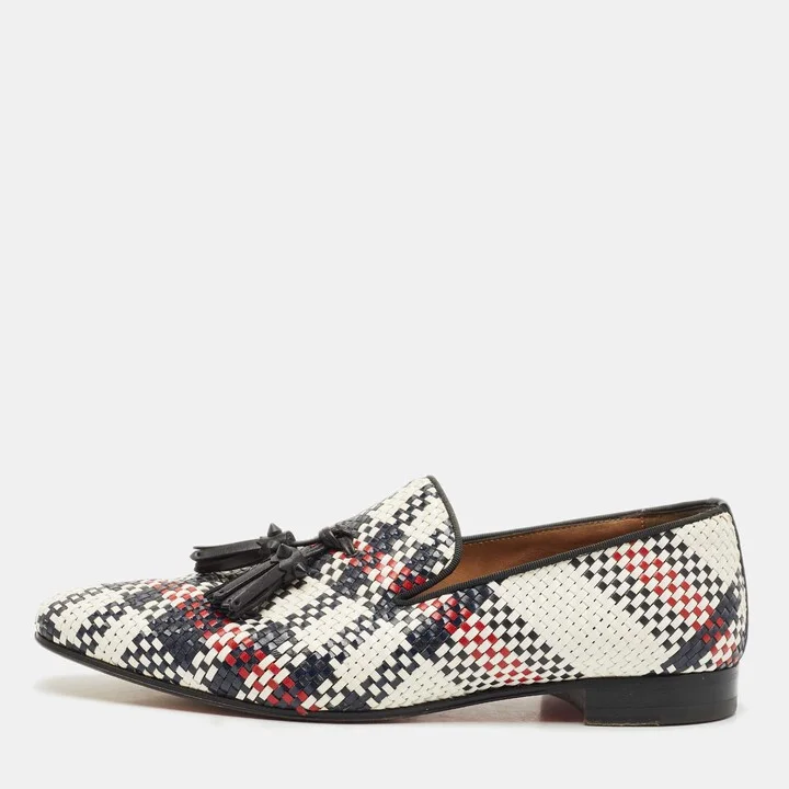 Christian Louboutin Multicolor Woven Leather Dandelion Tassel Slip On Loafers Size 42.5