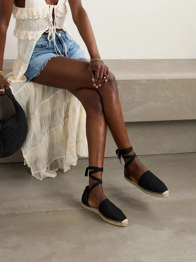 Christian Louboutin - Nanou Lace Leather-trimmed Canvas Espadrilles - Black - Image 2