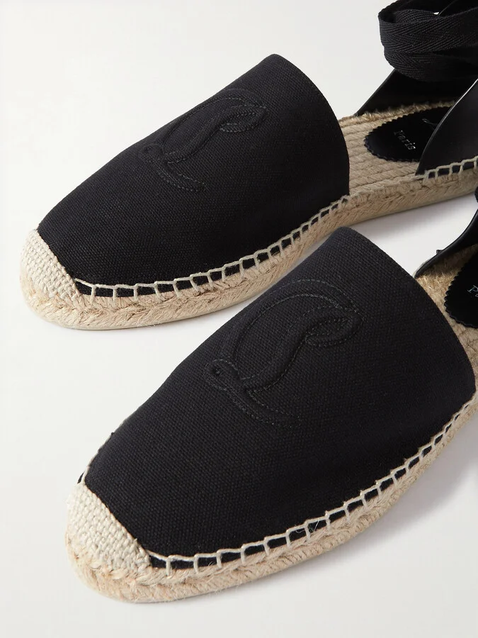 Christian Louboutin - Nanou Lace Leather-trimmed Canvas Espadrilles - Black - Image 4
