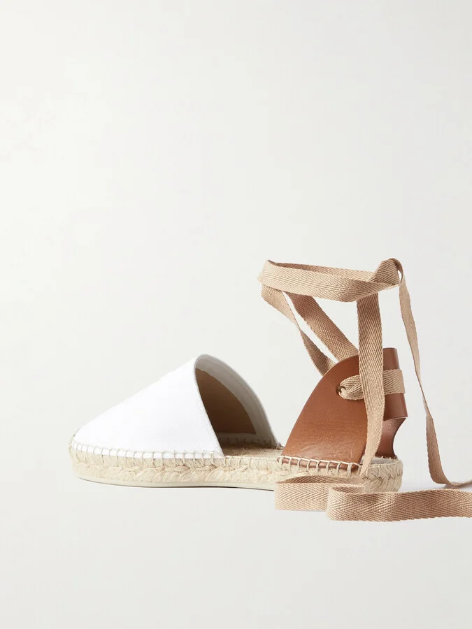 Christian Louboutin - Nanou Lace Tie-detailed Grosgrain-trimmed Leather And Canvas Espadrilles - White - Image 3