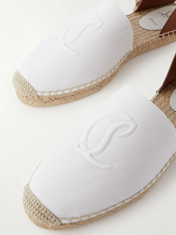Christian Louboutin - Nanou Lace Tie-detailed Grosgrain-trimmed Leather And Canvas Espadrilles - White - Image 4