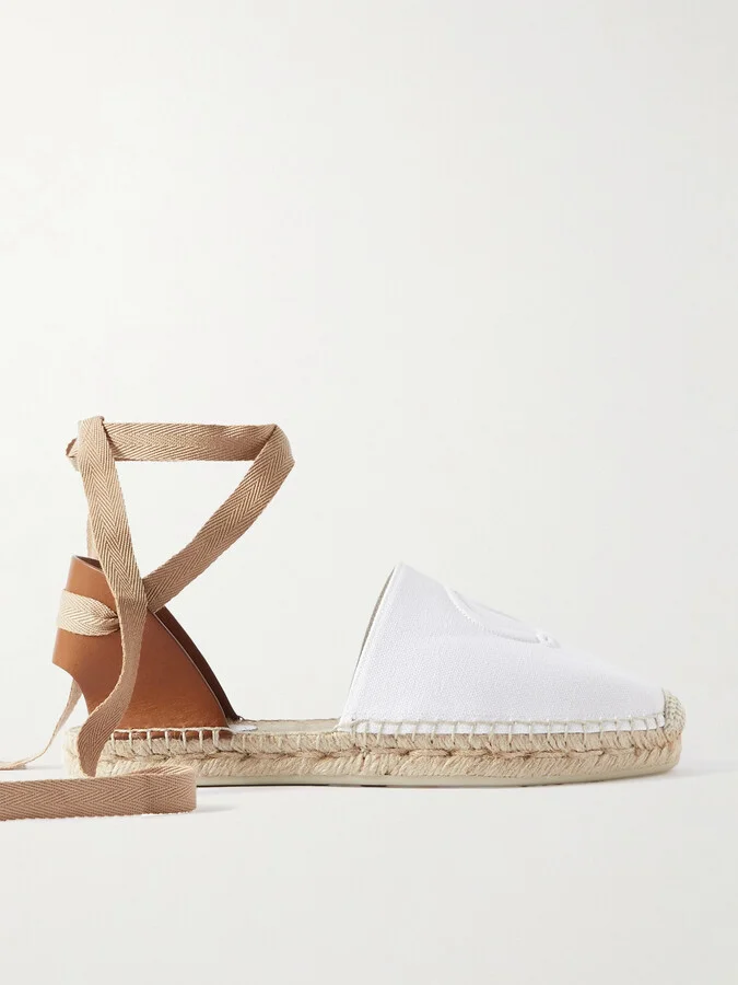 Christian Louboutin - Nanou Lace Tie-detailed Grosgrain-trimmed Leather And Canvas Espadrilles - White
