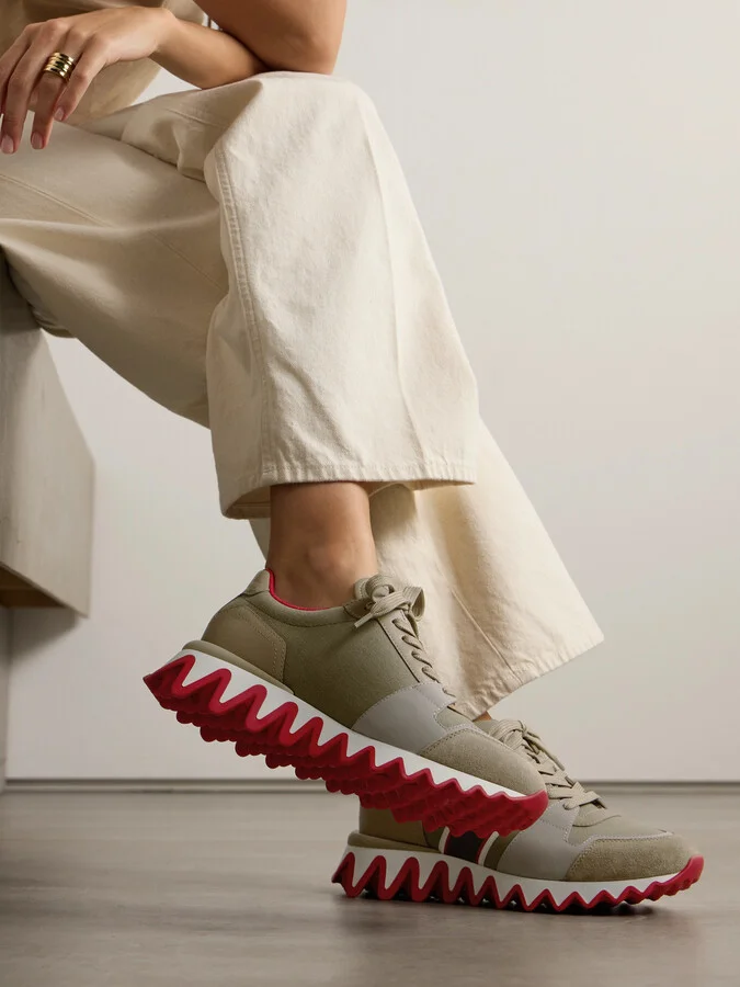 Christian Louboutin - Nastroshark 40 Embroidered Grosgrain-trimmed Suede, Canvas And Leather Sneakers - Green - Image 2