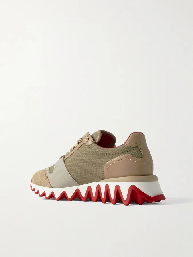 Christian Louboutin - Nastroshark 40 Embroidered Grosgrain-trimmed Suede, Canvas And Leather Sneakers - Green - Image 3