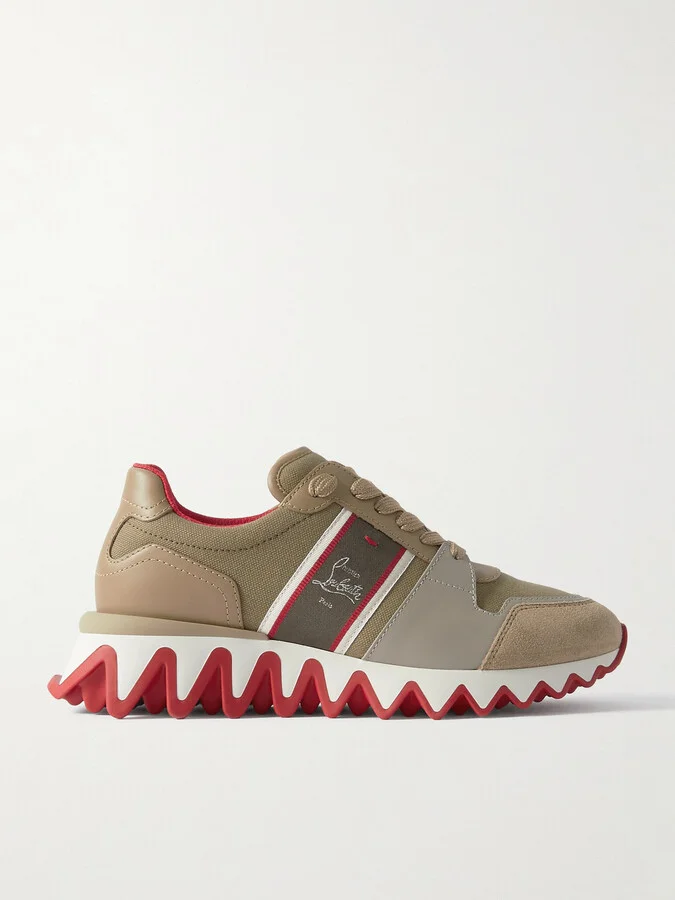 Christian Louboutin - Nastroshark 40 Embroidered Grosgrain-trimmed Suede, Canvas And Leather Sneakers - Green