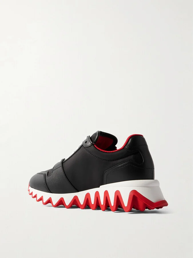 Christian Louboutin - Nastroshark Embroidered Grosgrain-trimmed Leather And Shell Sneakers - Black - Image 3