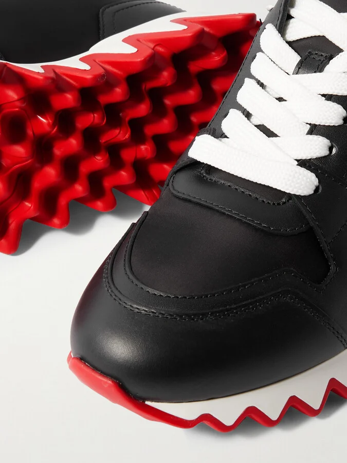 Christian Louboutin - Nastroshark Embroidered Grosgrain-trimmed Leather And Shell Sneakers - Black - Image 4