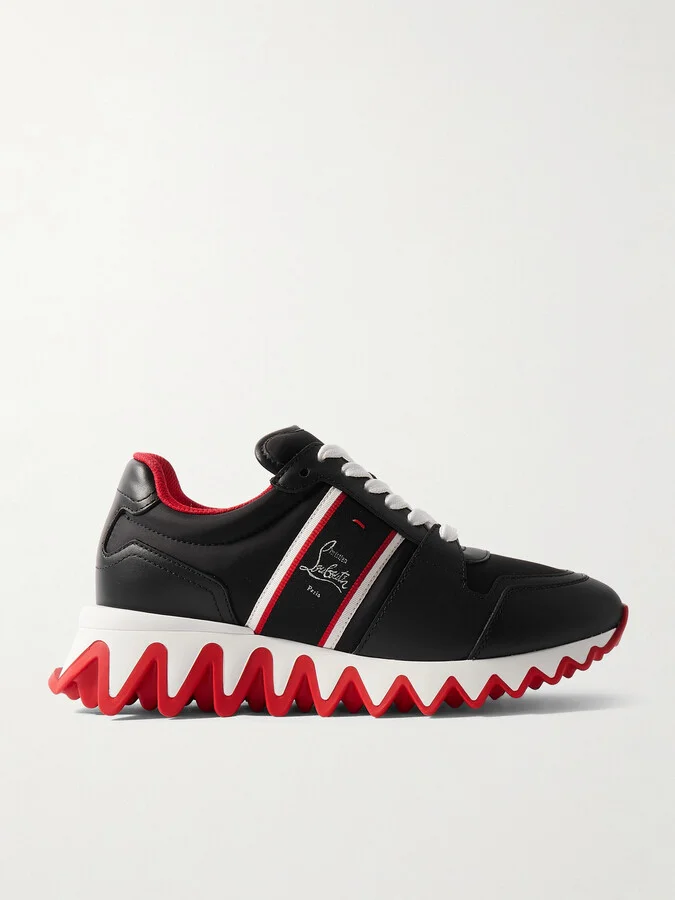 Christian Louboutin - Nastroshark Embroidered Grosgrain-trimmed Leather And Shell Sneakers - Black