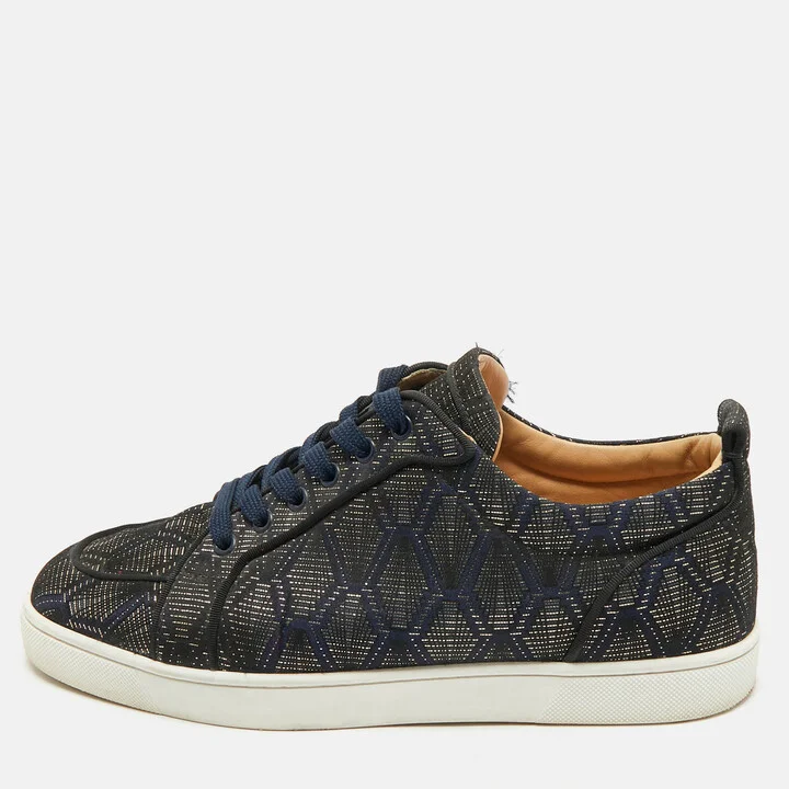 Christian Louboutin Navy Blue/Gold Fabric Rantulow Sneakers Size 43
