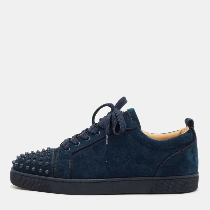 Christian Louboutin Navy Blue Suede Louis Junior Spikes Sneakers Size 45