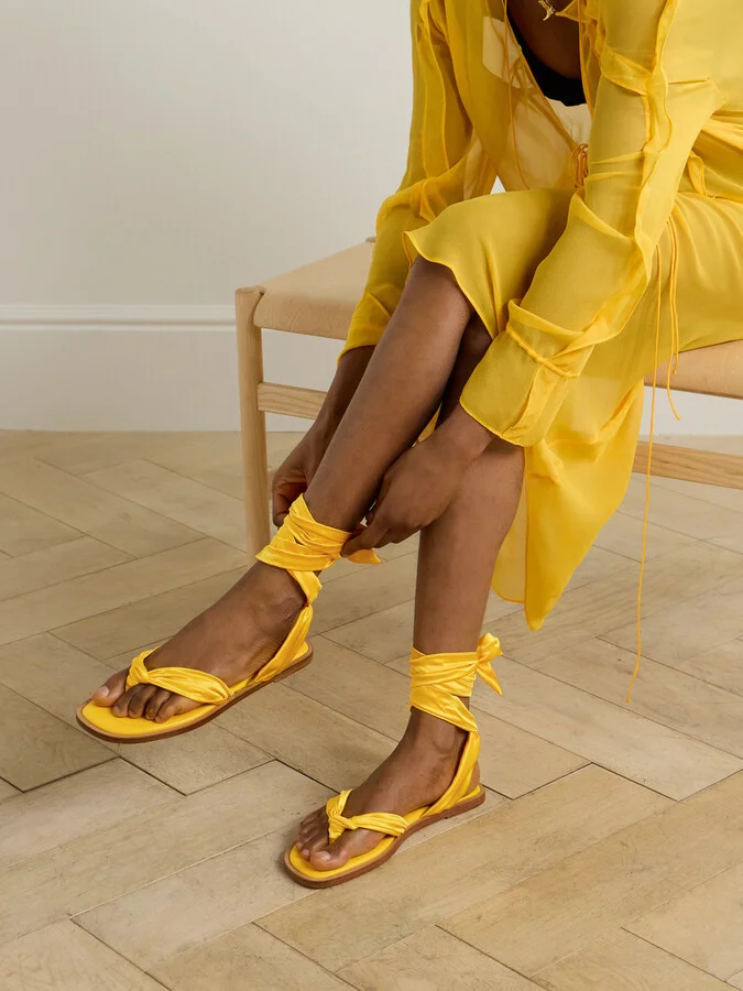 Christian Louboutin - Nilo Du Desert Tie-detailed Satin-crepe Sandals - Yellow - Image 3