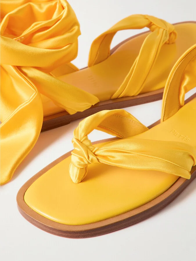 Christian Louboutin - Nilo Du Desert Tie-detailed Satin-crepe Sandals - Yellow - Image 4