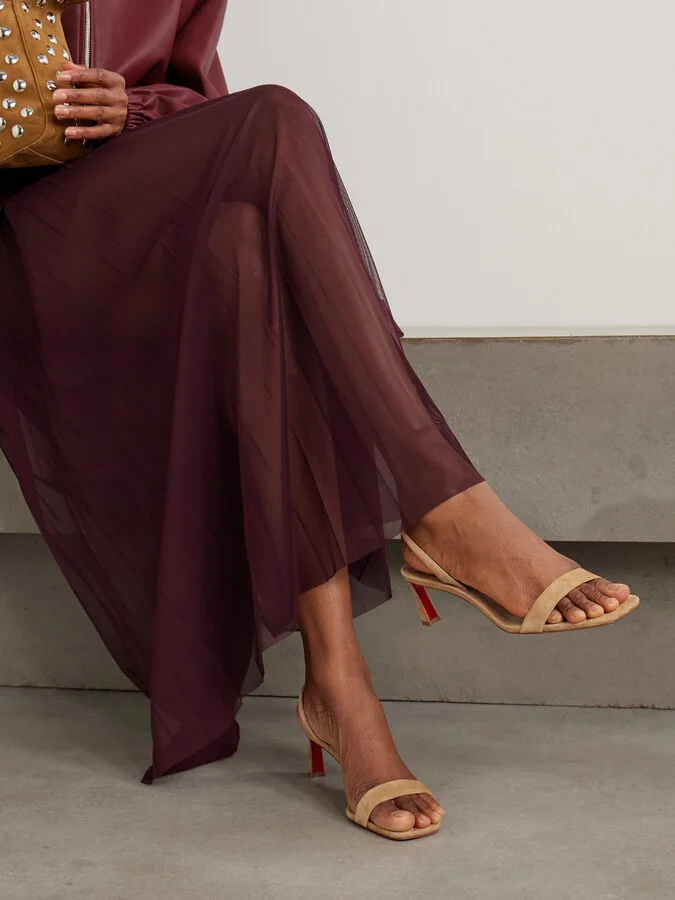 Christian Louboutin - O Condora 55 Suede Slingback Sandals - Neutrals - Image 2