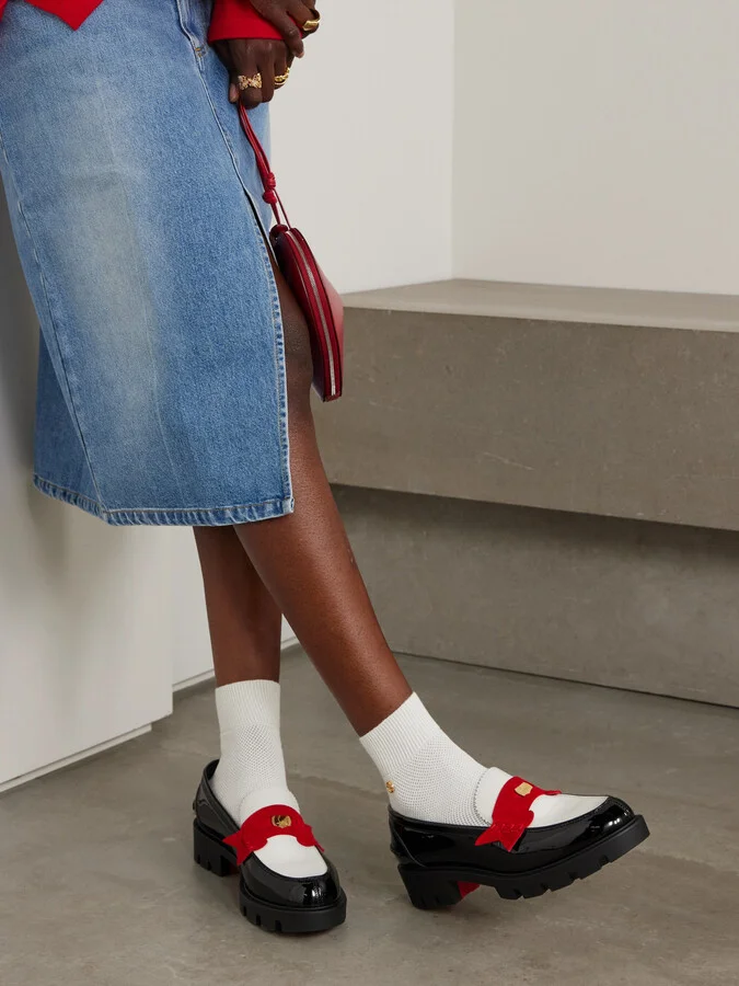 Christian Louboutin - Penny Velour-trimmed Leather Loafers - Black - Image 2