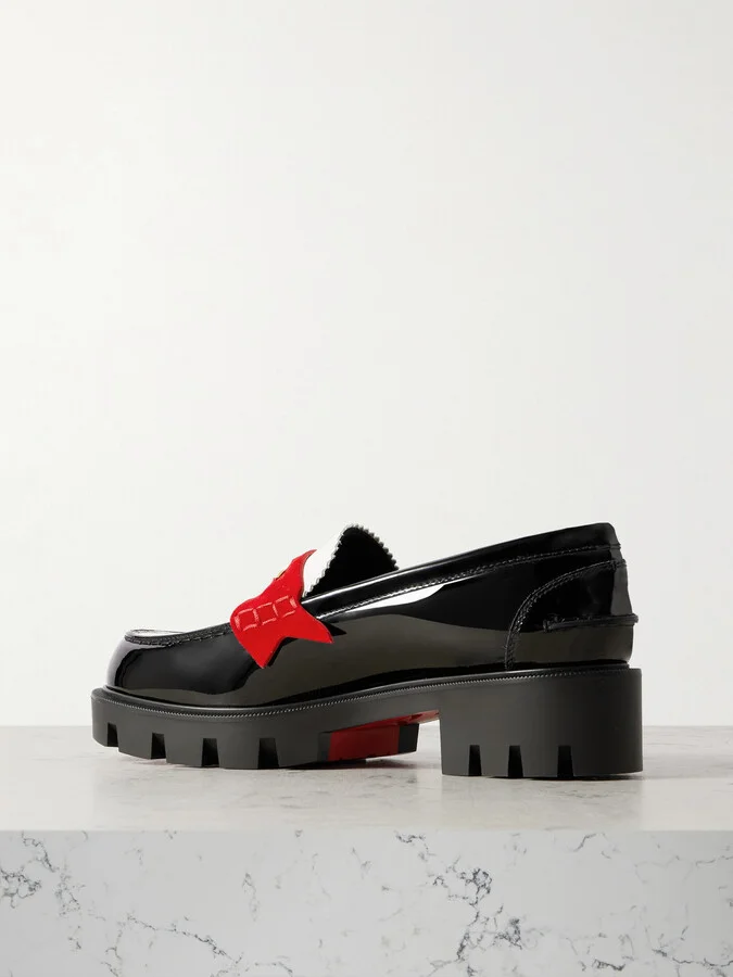 Christian Louboutin - Penny Velour-trimmed Leather Loafers - Black - Image 3