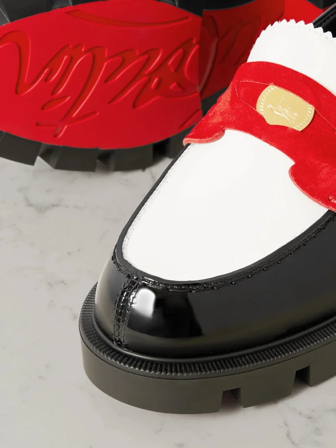 Christian Louboutin - Penny Velour-trimmed Leather Loafers - Black - Image 4