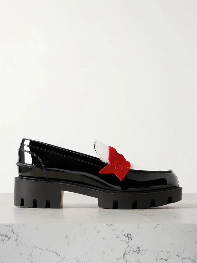 Christian Louboutin - Penny Velour-trimmed Leather Loafers - Black