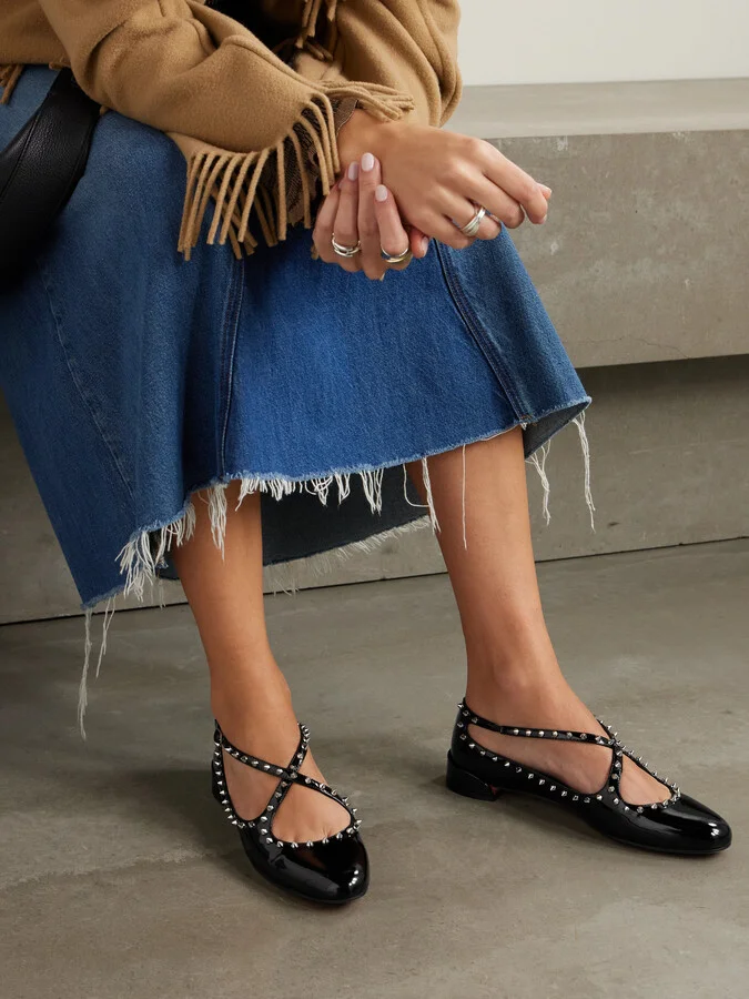 Christian Louboutin - Pilouta Jane Spike Studded Patent-leather Ballet Flats - Black - Image 2