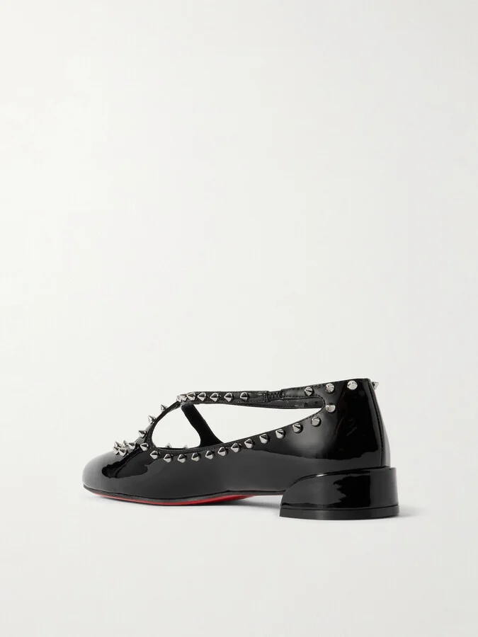 Christian Louboutin - Pilouta Jane Spike Studded Patent-leather Ballet Flats - Black - Image 3