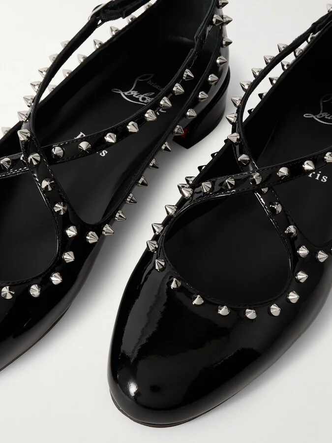Christian Louboutin - Pilouta Jane Spike Studded Patent-leather Ballet Flats - Black - Image 4