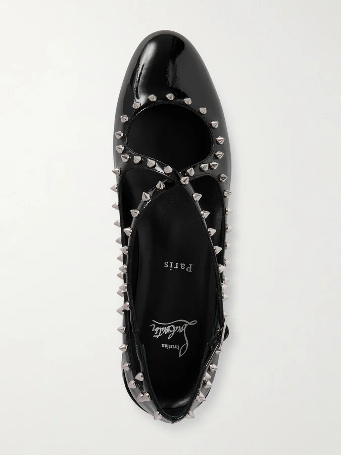 Christian Louboutin - Pilouta Jane Spike Studded Patent-leather Ballet Flats - Black - Image 5