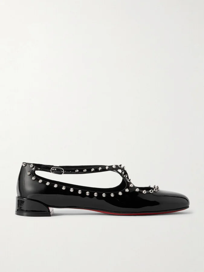 Christian Louboutin - Pilouta Jane Spike Studded Patent-leather Ballet Flats - Black