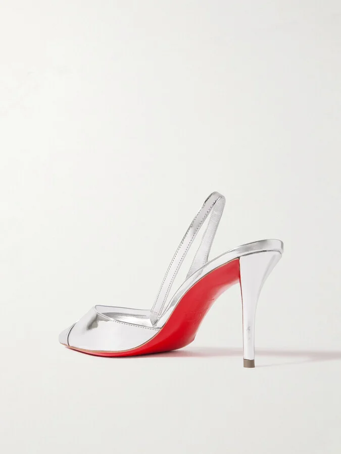 Christian Louboutin - Posticha 80 Metallic Leather And Pvc Slingback Pumps - Silver - Image 3