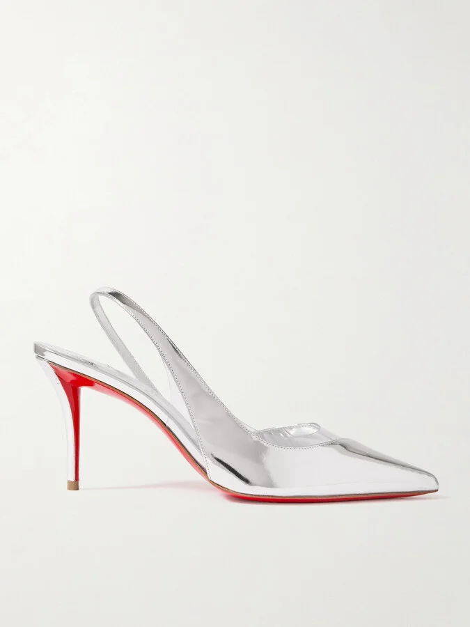 Christian Louboutin - Posticha 80 Metallic Leather And Pvc Slingback Pumps - Silver