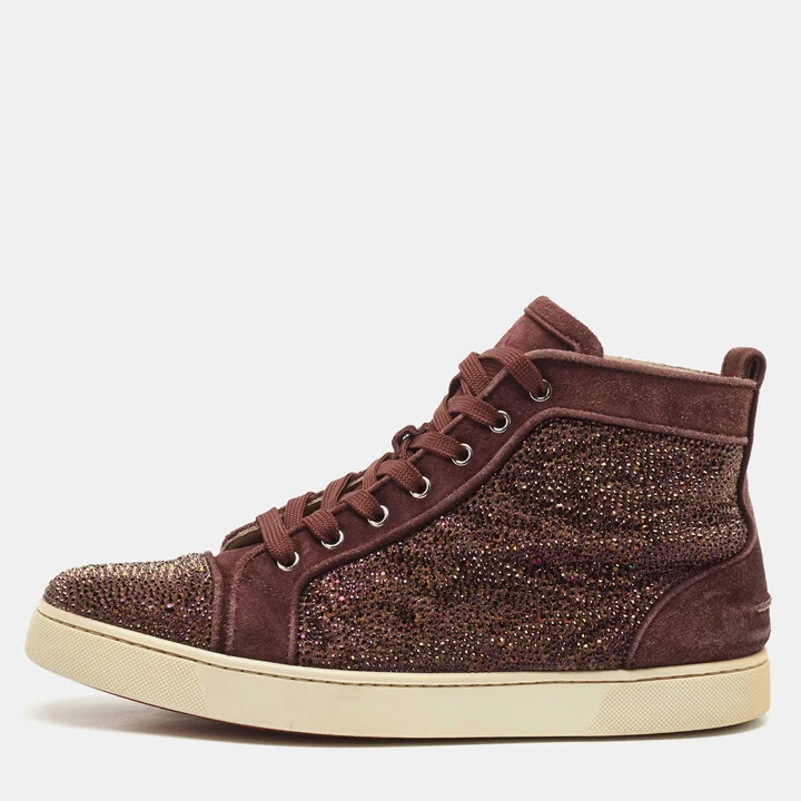 Christian Louboutin Purple Suede Strass Louis High Top Sneakers Size 44.5