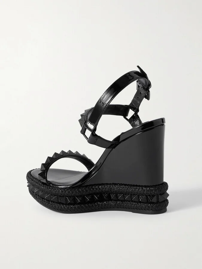 Christian Louboutin - Pyraclou 110 Studded Leather Wedge Sandals - Black - Image 3