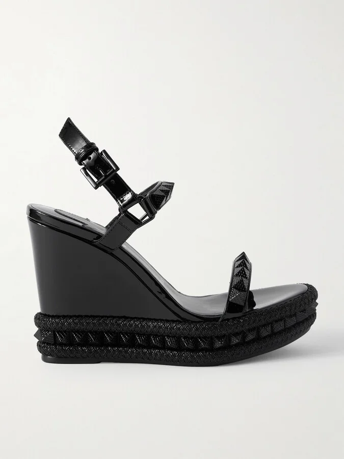 Christian Louboutin - Pyraclou 110 Studded Leather Wedge Sandals - Black
