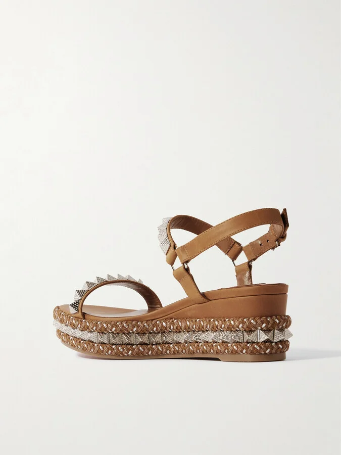 Christian Louboutin - Pyraclou 60 Studded Leather Platform Sandals - Brown - Image 3