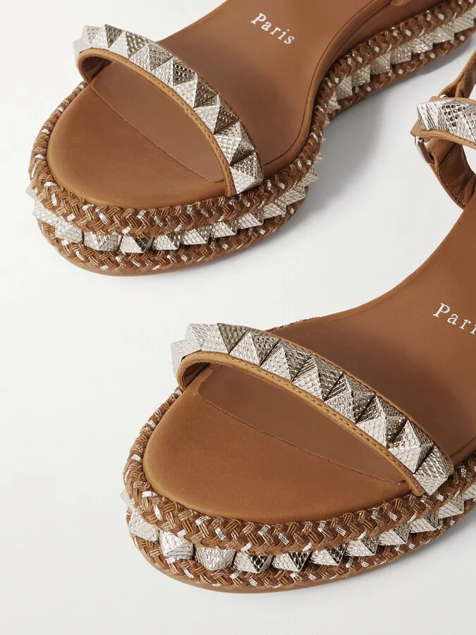Christian Louboutin - Pyraclou 60 Studded Leather Platform Sandals - Brown - Image 4