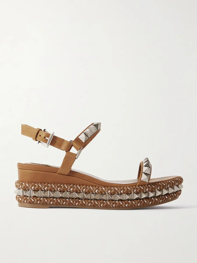 Christian Louboutin - Pyraclou 60 Studded Leather Platform Sandals - Brown