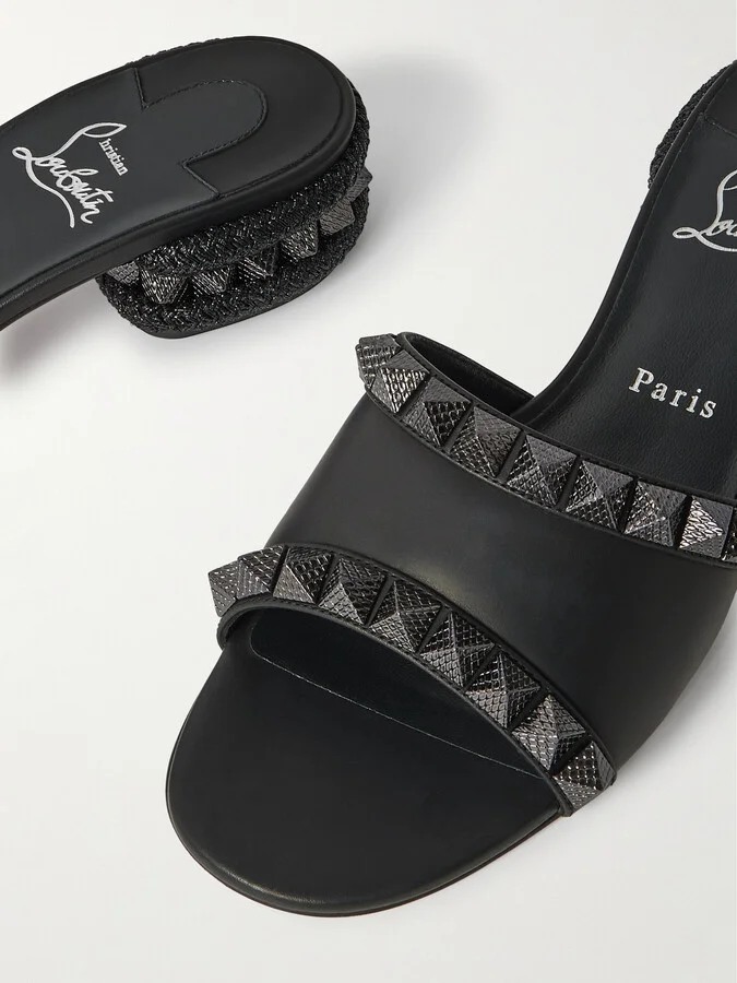 Christian Louboutin - Pyramule 30 Studded Leather Mules - Black - Image 4